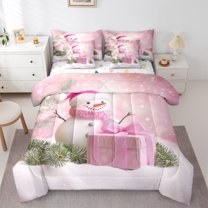 Manfei Cartoon Snowman Bedding Comforter Set 7-Piece for Child, Santa Claus Gift King Bedding Sets, Christmas Snowflake Print Reversible Bed Sheets, Luxury Bedroom Decor