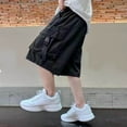 thumbnail image 5 of ZACPNCV Boy's Baggy Cargo Shorts Straight Leg Cool Shorts Flap Pocket Letter Patched Short Black 5-6 Years, 5 of 7
