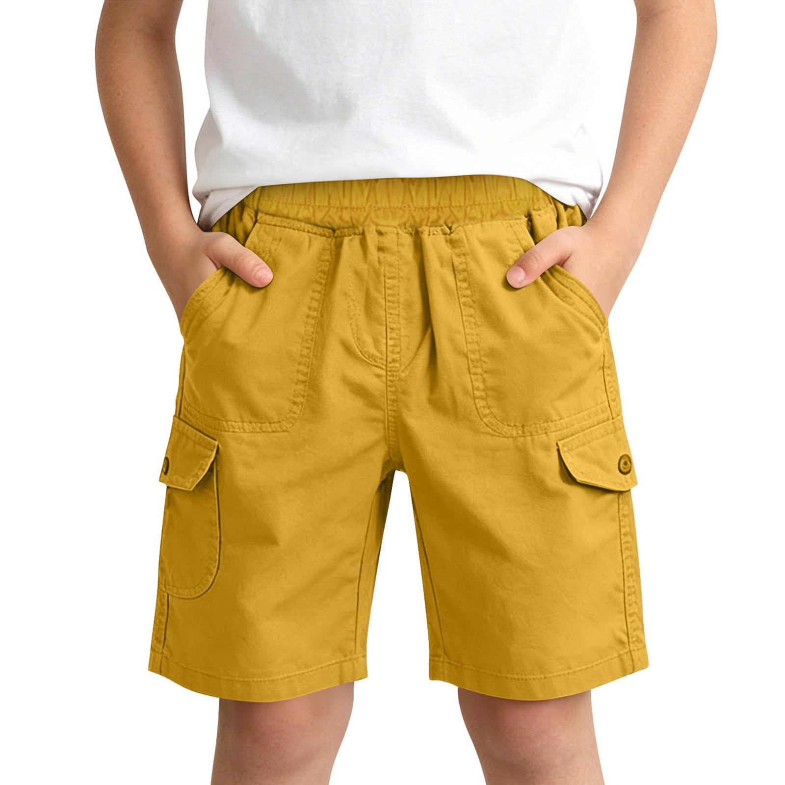 EnJoCho Boys Cargo Shorts Elastic Waist Casual Kids Summer Shorts Multi Pocket Cotton Outdoor Play Shorts For Toddler & Little Boys Boys Hiking Cargo Shorts Casual