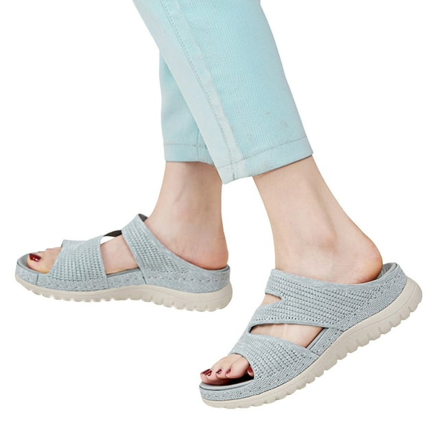 IUJSOY Walking Sandals for Women Lightweight Mesh Open Toe Comfort Footbed Platform Slip on Shoes