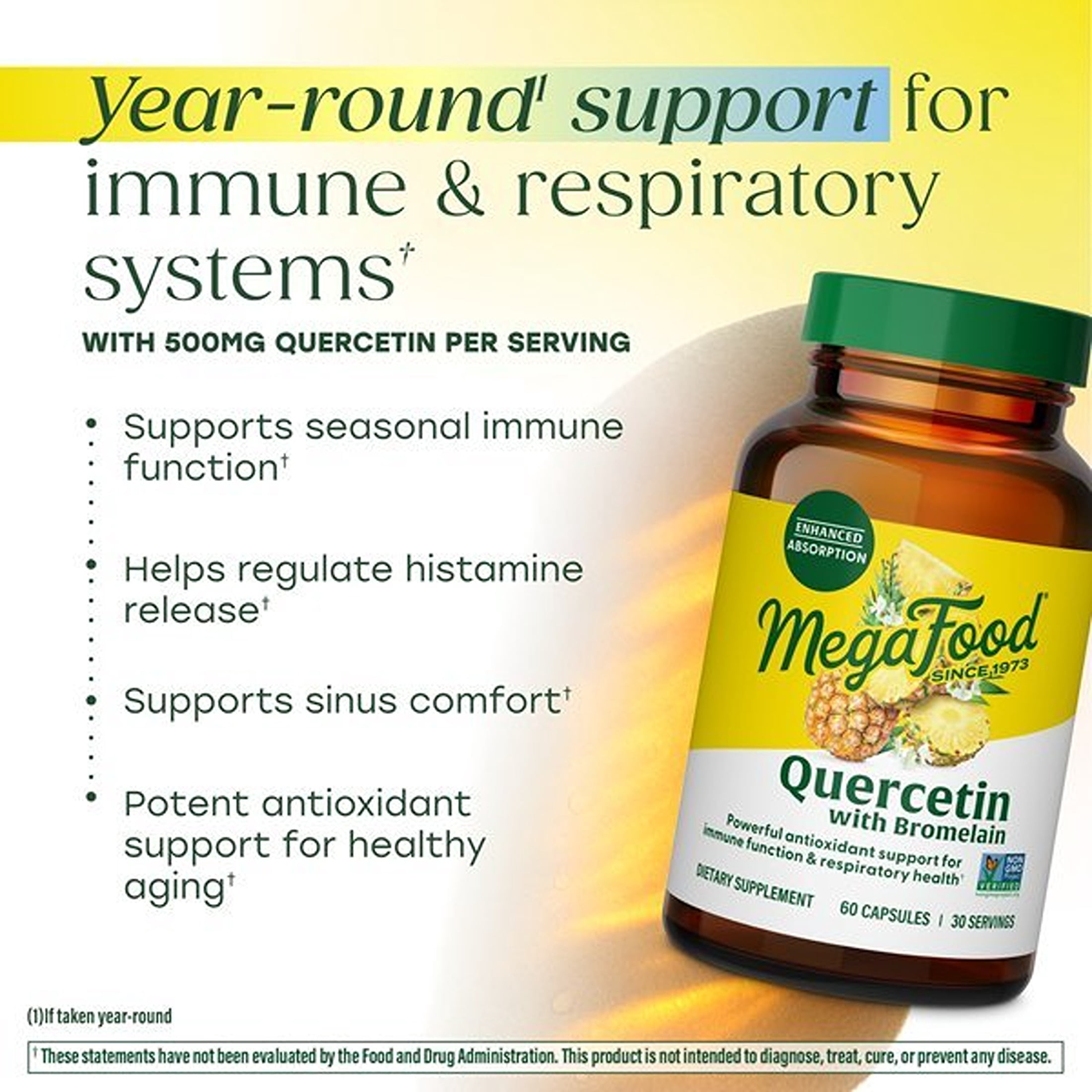 MegaFood Quercetin with Bromelain - Respiratory & Seasonal Immune Support - 30 Servings