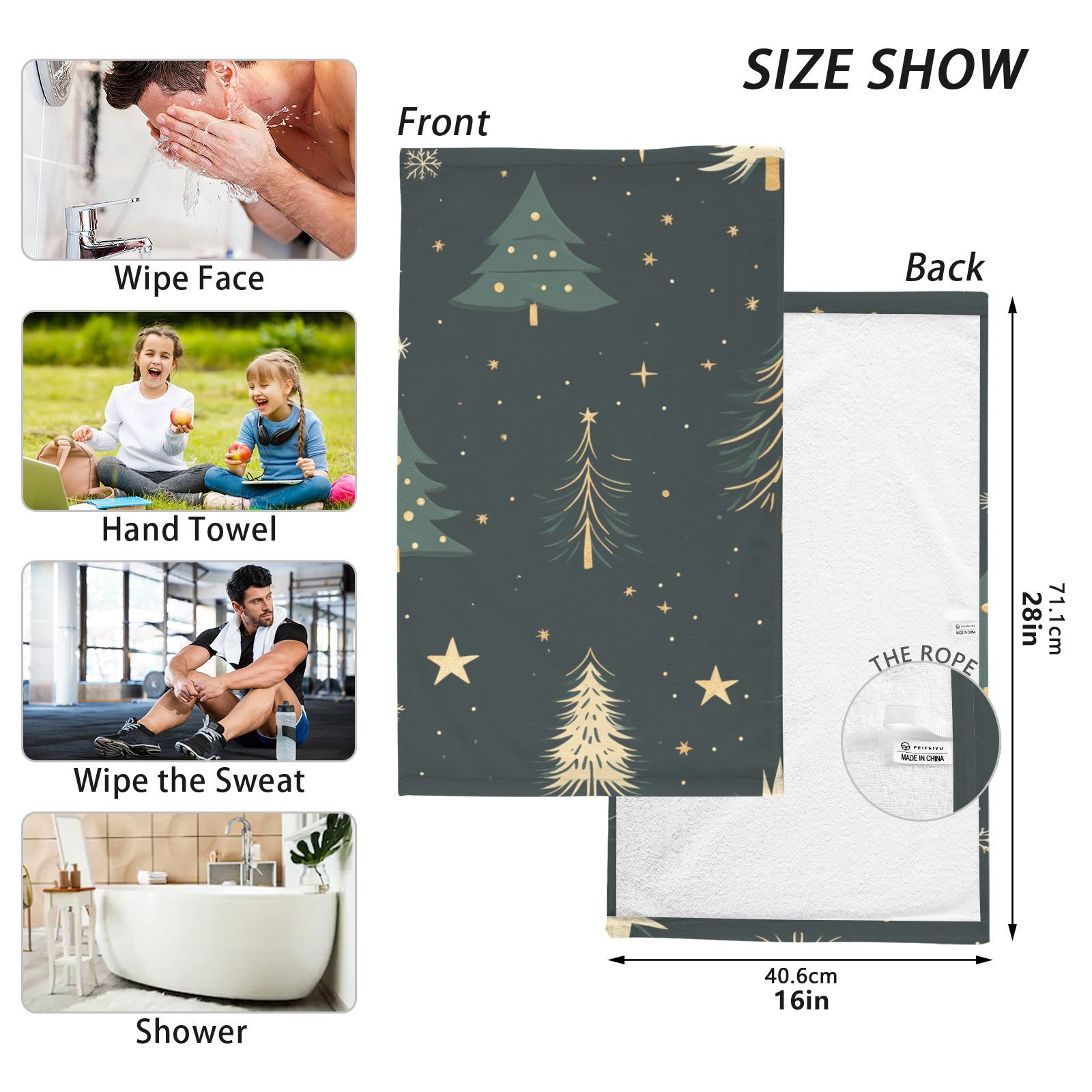 Christmas Snow Trees Hand Towels Cotton Bath Towels Large Face Towels Absorbent for Bathroom 2 Packs