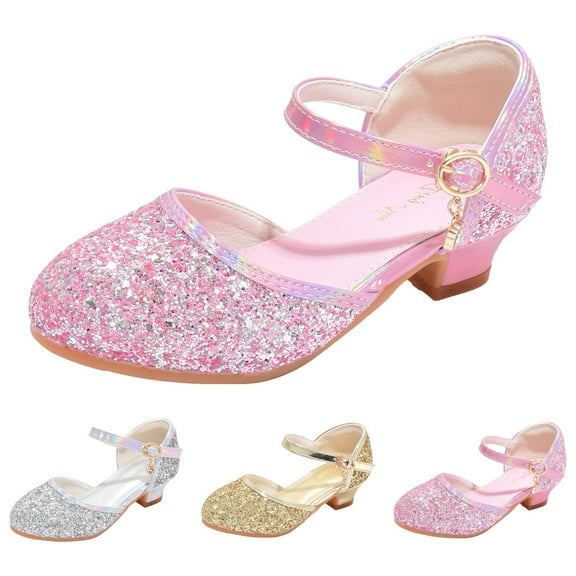CAICJ98 Girls Dress Shoes Glitter Sequins Low Heels Pumps Princess Party Dance Shoes Rhinestone Sandals Girls (Little Kid/Big Kid),13