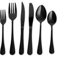 thumbnail image 1 of 24-Piece Silverware Flatware Cutlery Set，Service for 4, Include Knife/Fork/Spoon, Black Utensils for Kitchens, Dishwasher Safe (Black), 1 of 7