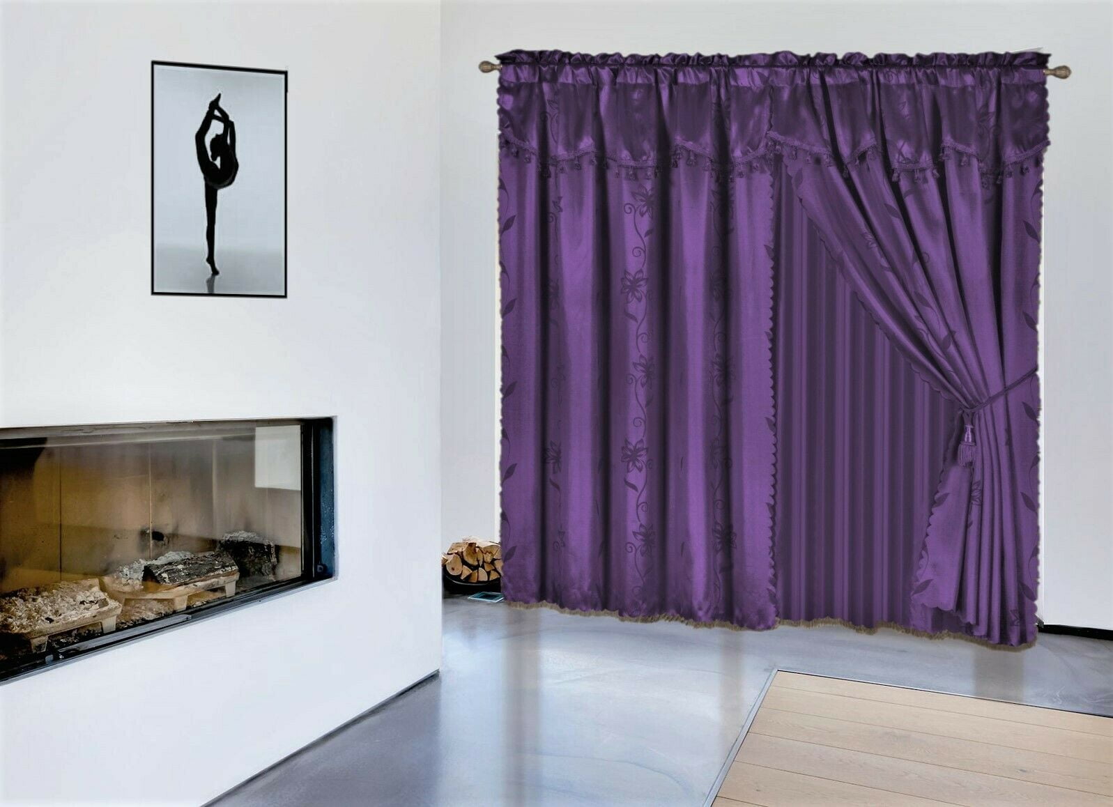 New Home Living Curtain Set 5 Pc Set 58" x 84" 2 Panels Valence Tie backs Green 