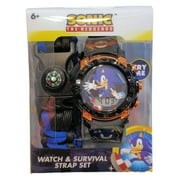 SEGA Sonic the Hedgehog Boys Flashing LCD ساعة سيليكون زرقاء مع مطابقة سوار البقاء على قيد الحياة 2 قطعة مجموعة