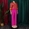 thumbnail image 5 of AURA Plus Size 2 Piece Pant Set Printed Long Sleeve Top Tie Waist Wide Leg Pants Elegant Fall Outfit, 5 of 11
