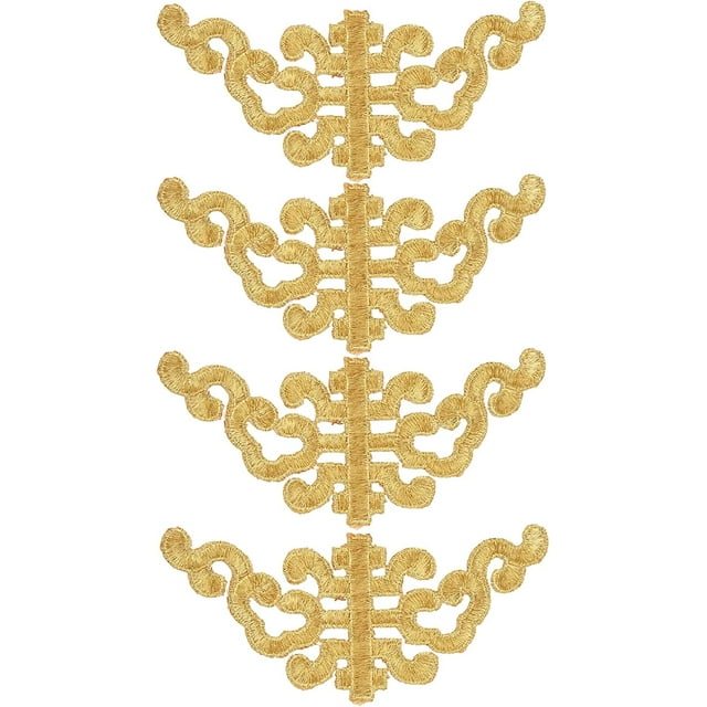 HUGFEGWE 4Pcs Embroidery Flower Patches, Embroidered Patch Floral Appliques Sewing Cloth Repair Sticker for Wedding Prom Dress Decoration Clothes DIY Clothing Jeans Backpacks(Gold - A) CA919-156021