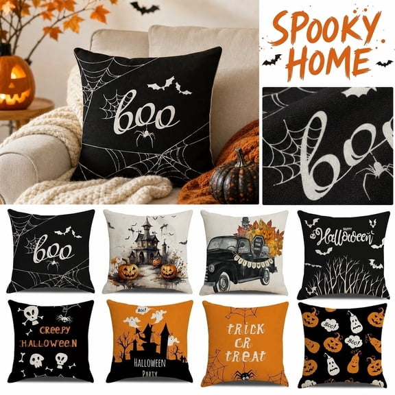 Halloween Black and White Spiderweb Throw Pillow Covers, 18x18 Set of 4 Fall Outdoor Pillow Case for Sofa Bed Living Room Home Halloween Decor