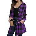 thumbnail image 5 of Long Plaid Hoodies for Women Button Down Flannel Shirts Mid-length Hooded Jackets with Pockets Long Sleeve Blouses (XL, Purple), 5 of 7