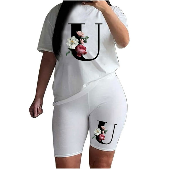 Giftesty Two Piece Outfits Women,Women's Fashion Sexy Summer Two-piece Loose Casual T-shirt Shorts Hot Pants Set