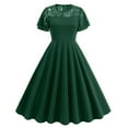 thumbnail image 2 of Aboser Womens Evening Cocktail Dresses 1950s Vintage Swing Dress Elegant Lace Patchwork Party Dresses Short Sleeve Crewneck Midi Dress Flowy A Line Beach Dresses, 2 of 8