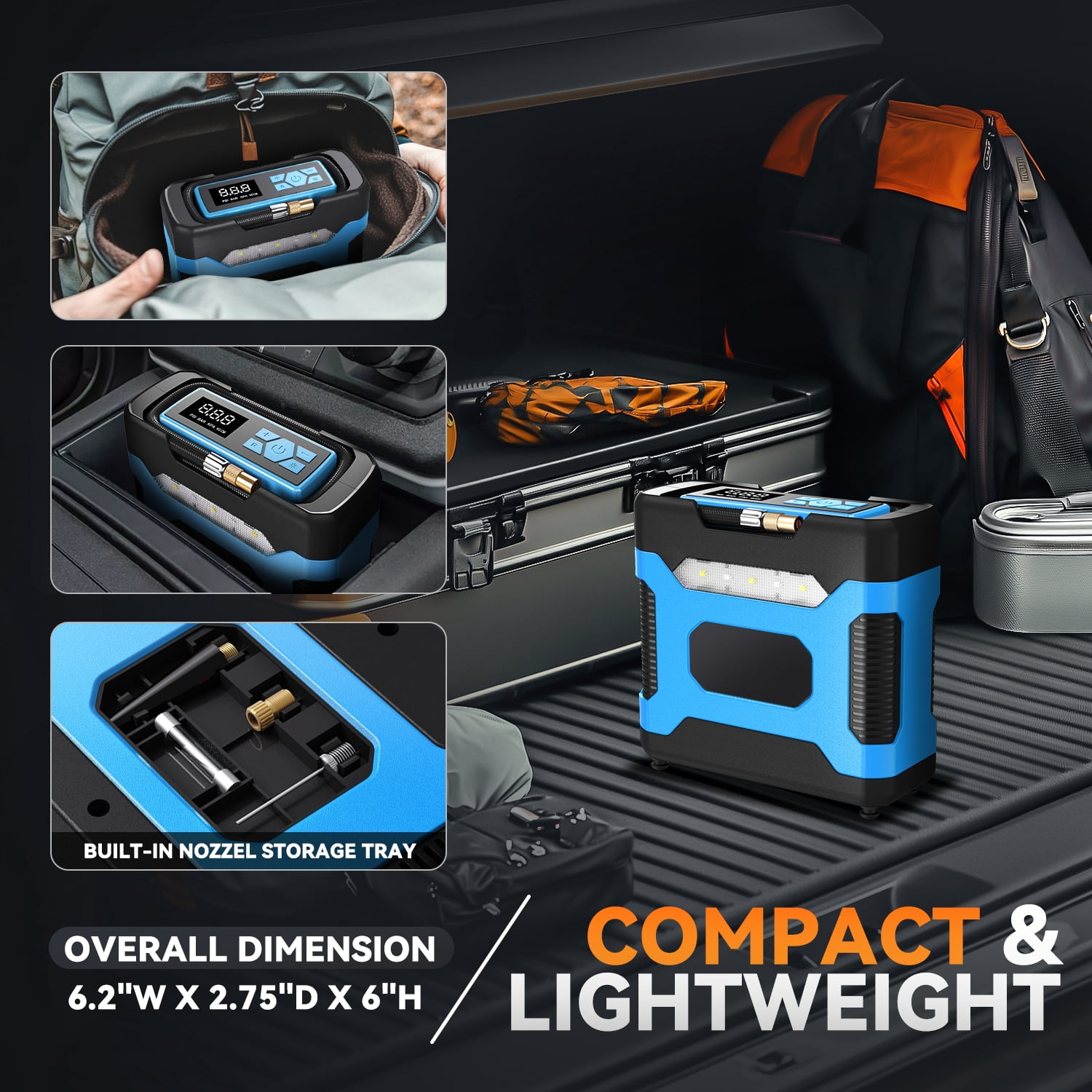 12V 150 PSI Digital Portable Air Compressor Pump with LED - Blue
