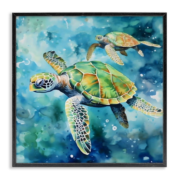 Stupell Industries Coastal Two Turtles Swimming Black Framed Giclee Art, 12 x 12, by LSR Design Studio