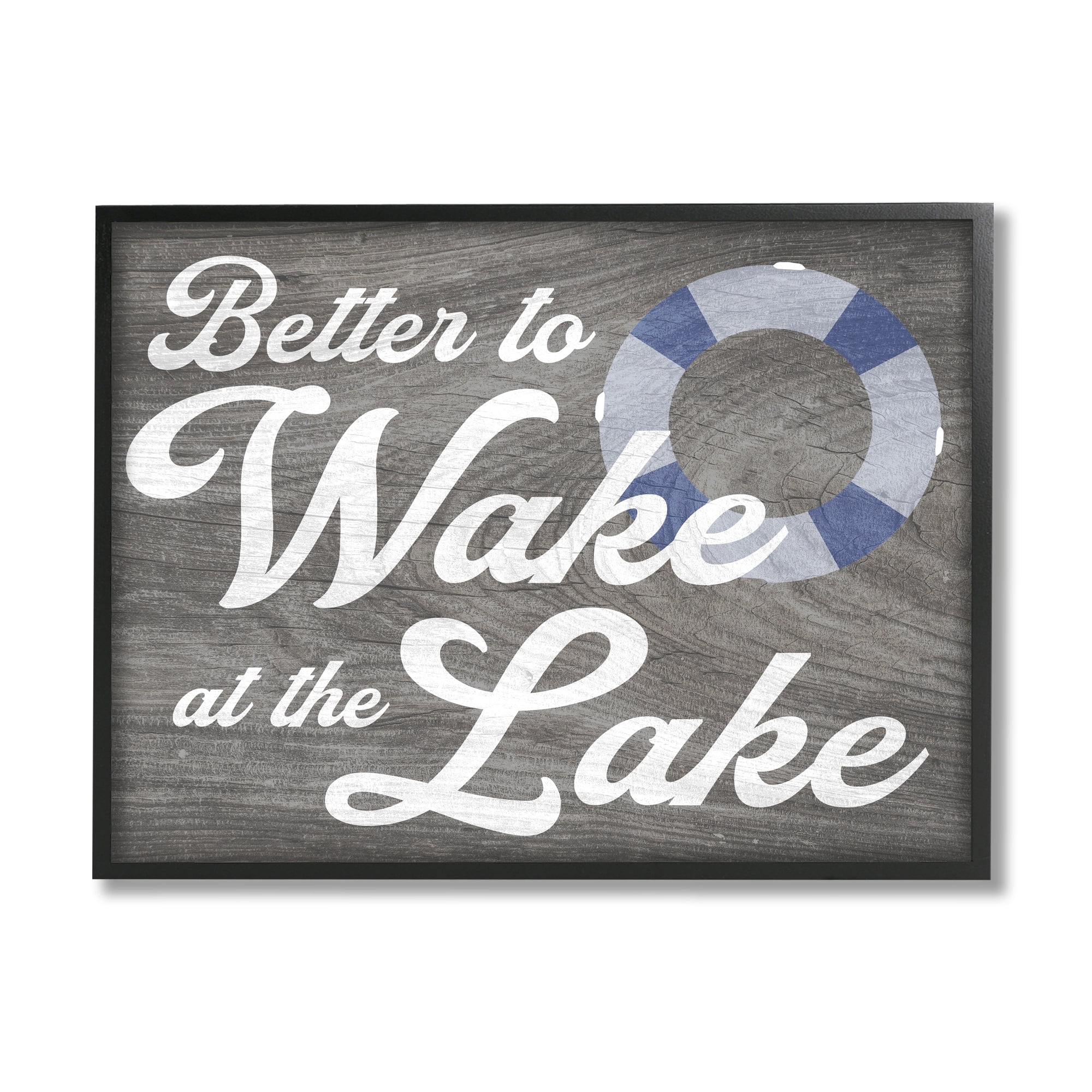 Stupell Industries Wake at Lake Rustic Cabin Sign Life Preserver Ring Framed Wall Art, 14 x 11, Design by Lil' Rue