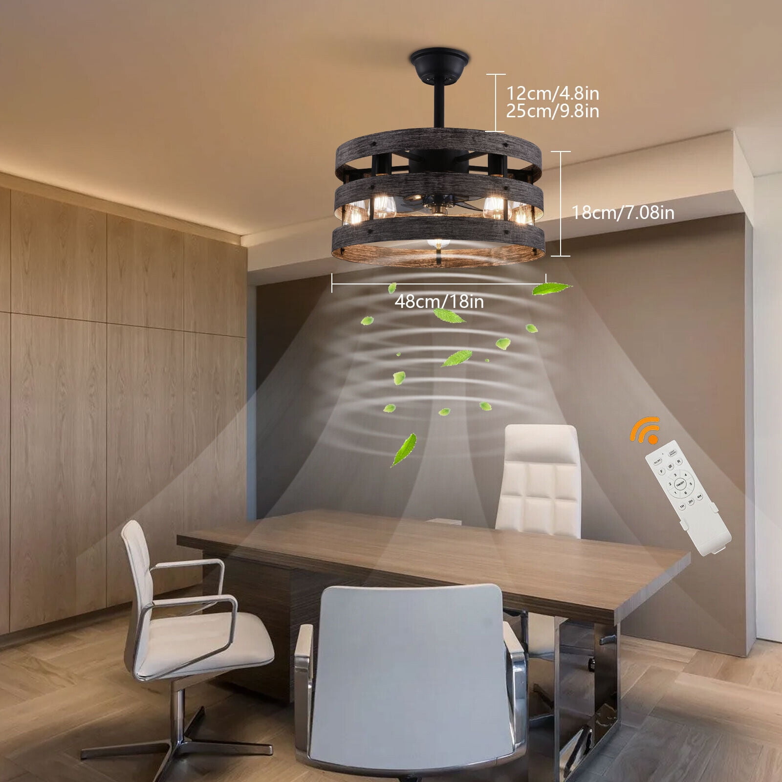 18" Industrial Farmhouse Ceiling Fan Light Flush Mount Caged Hanging