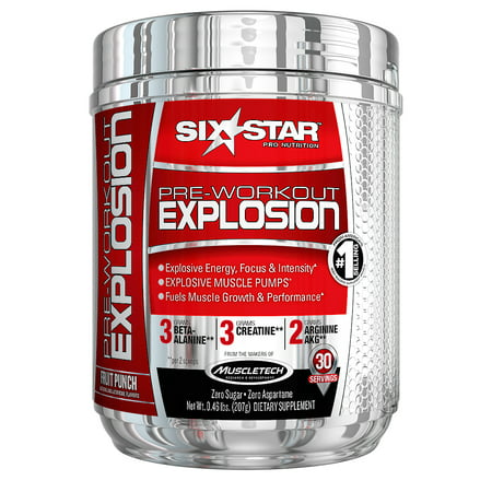 Six Star Pro Nutrition Pre-Workout Explosion Powder, Fruit Punch, 30 Servings
