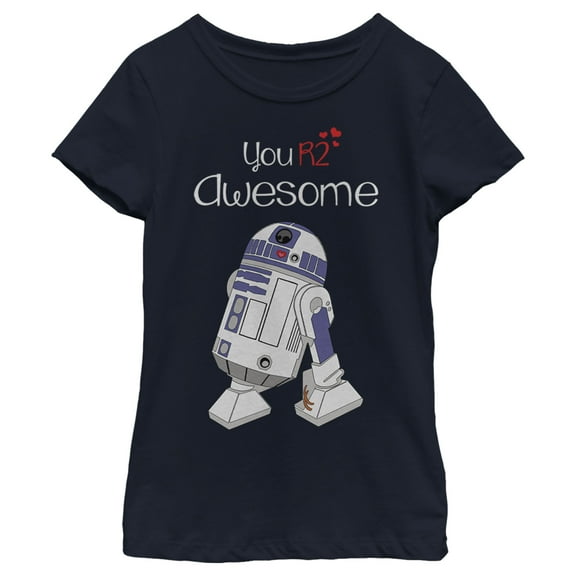 Girl's Star Wars Valentine's Day You R2 Awesome  Graphic Tee Navy Blue Large