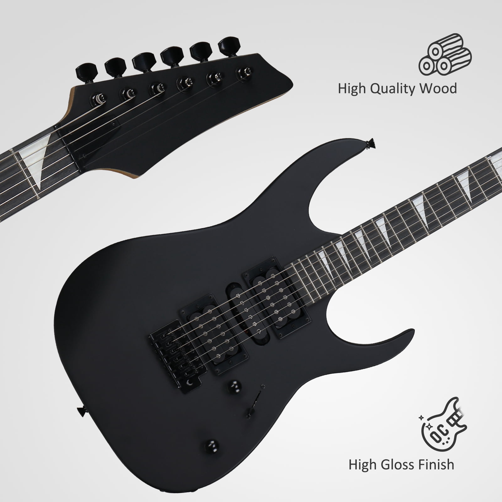 Ktaxon 39in Electric Guitar Beginner Kit with 20W Amp HSH Pickups, Bag, Capo, Strap, Cable, Picks, Matte Black