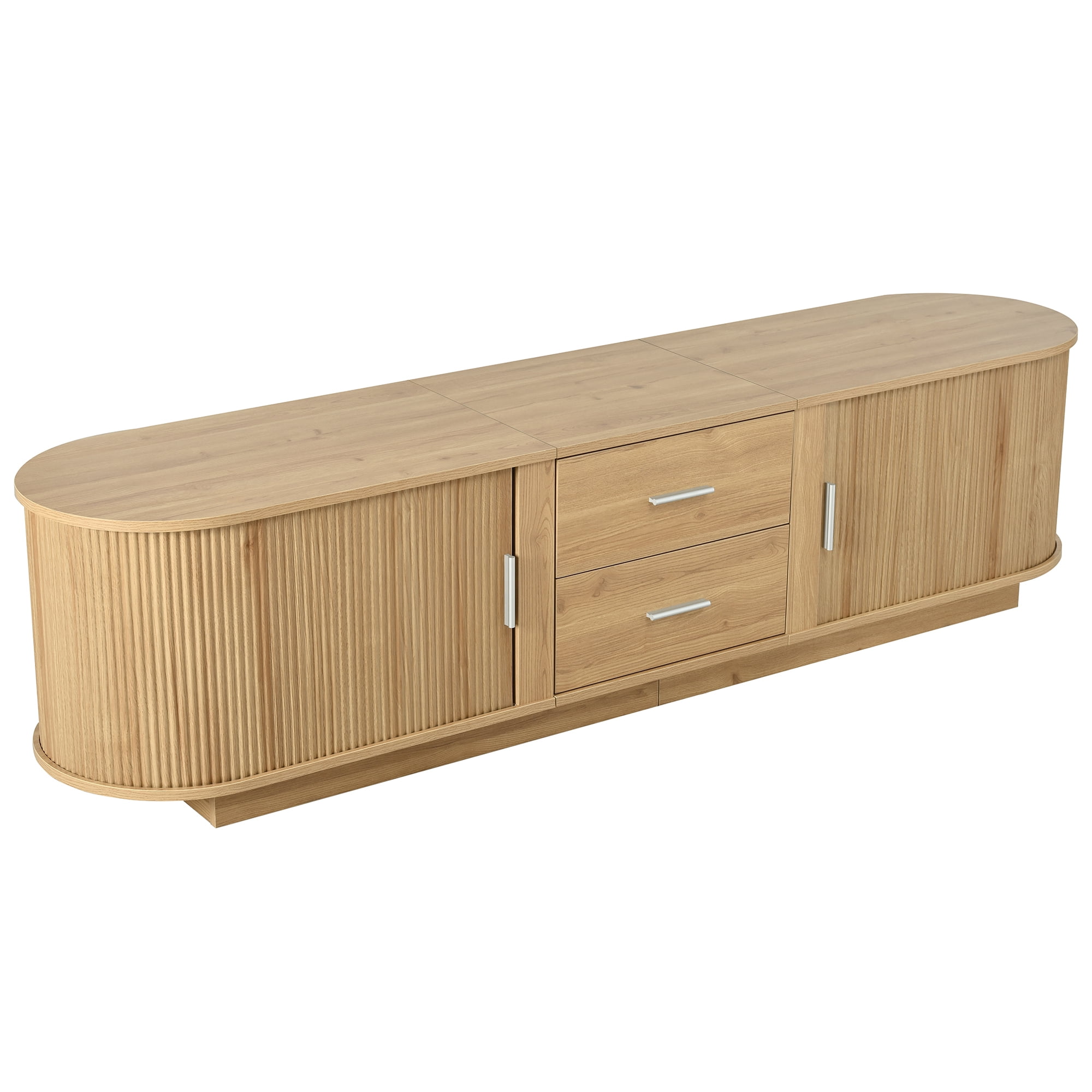 Homy Casa 70.8" TV Stand, Fluted Media Console with Drawers and Cabinets, Natural