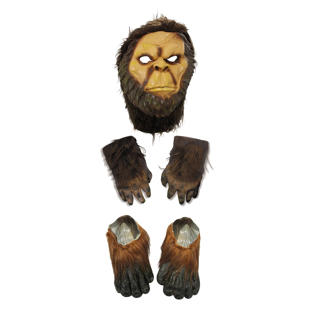 Big Foot Sasquatch Brown Hairy Mask Hands Feet Costume Halloween