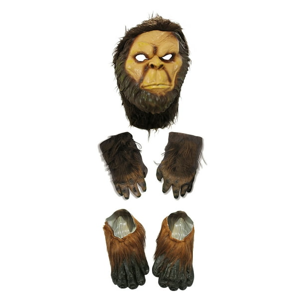 Big Foot Sasquatch Brown Hairy Mask Hands Feet Costume Halloween Accessory Set Walmart Com Walmart Com