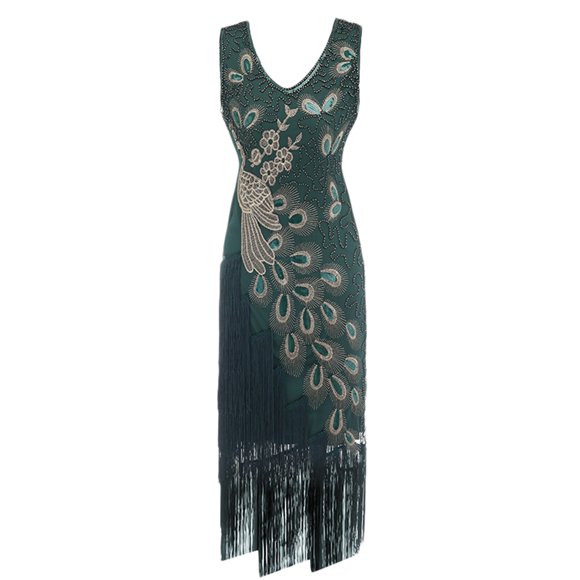Plus Size Vintage 1920s Flapper Tassel Great Gatsby Evening Party Cocktail Dress