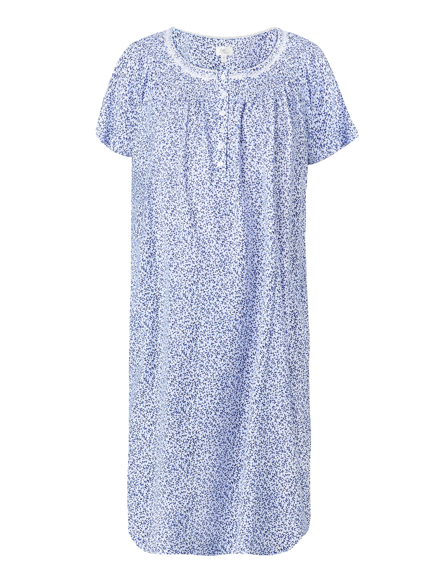 Aria Women's 100% Cotton Raglan Sleeve Smocked Neck 40" Sleepwear Gown, Sizes XS-5X