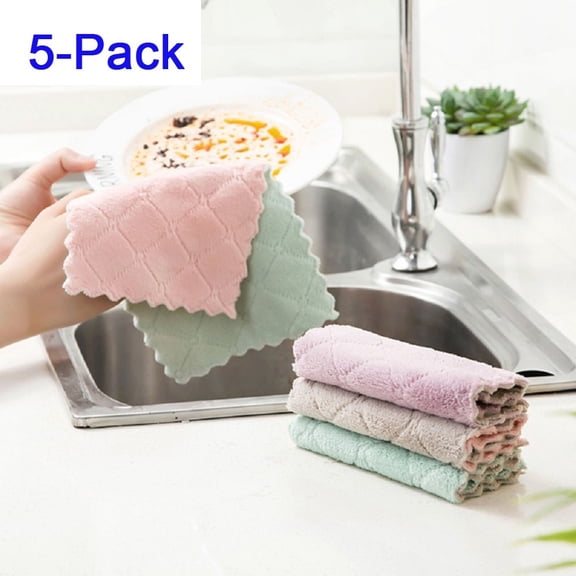 Multi-Purpose Cleaning Cloths, 5 pcs Washcloths Super Absorbent Kitchen Towels, Dish Cloths for Kitchen, Wash Cloth for Home, Car, Window, Odor Stain Grease Free, 7x4 Inch