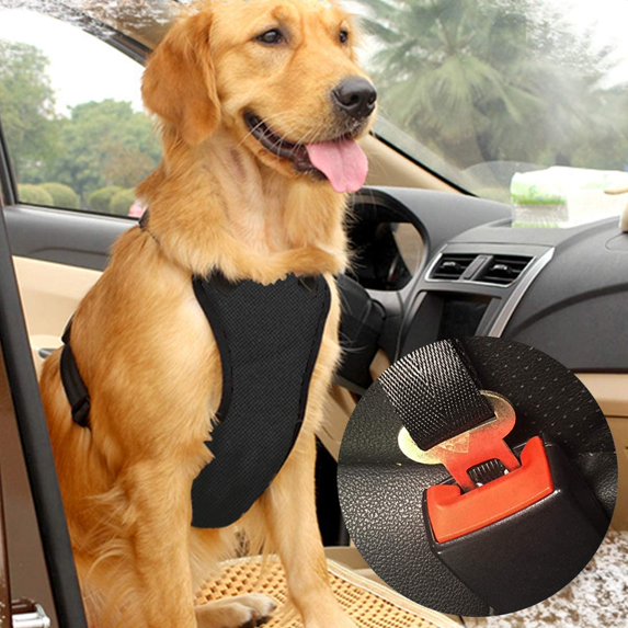 HZKAICUN Dog Safety Vest Harness with Safety Belt for Most Car, Travel Strap Vest with Car Seat Belt Lead Adjustable Lightweight and Comfortable Black for Small Medium Large Dogs