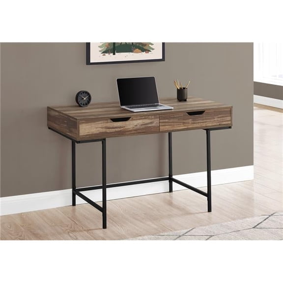48 in. Computer Desk, Brown Reclaimed Wood - Black Metal