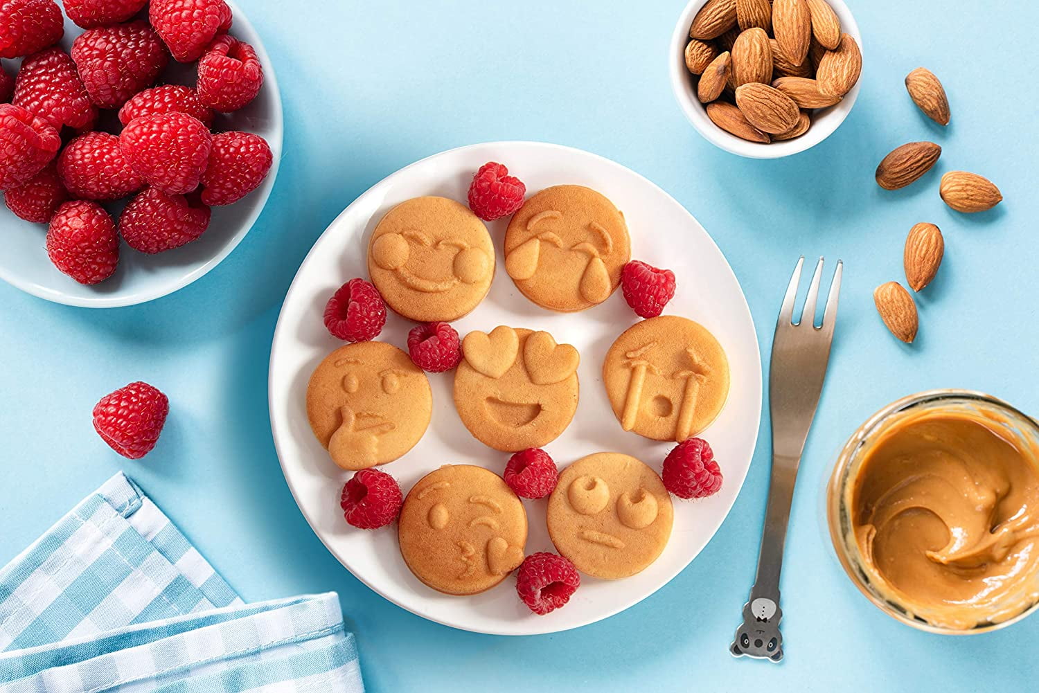 Mini Emojis Waffle Maker for a Special Breakfast- Make 7 Unique Smiley Face Waffles Pancakes- Electric Non Stick Iron Feat Kiss Face, Heart Eyes & Smile, Gift for Her Kids-Licensed by Emoji