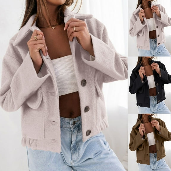 Brondbend Women Coat Jacket for Women Turndown Collar Long Sleeved Outerwear Print Warm Stylish Loose Jacket Lady Travel Tops Beige