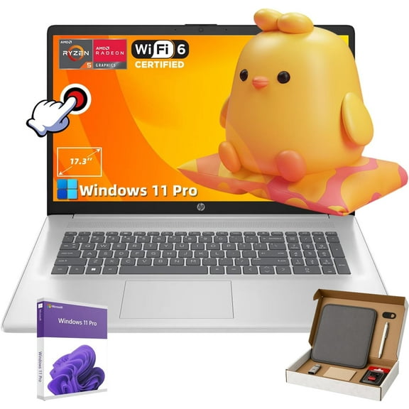 HP 17 Touchscreen Business Laptop, Windows 11 Pro, 17.3" HD , AMD Ryzen 5 7530U, 32GB RAM, 1TB SSD, Wi-Fi 6