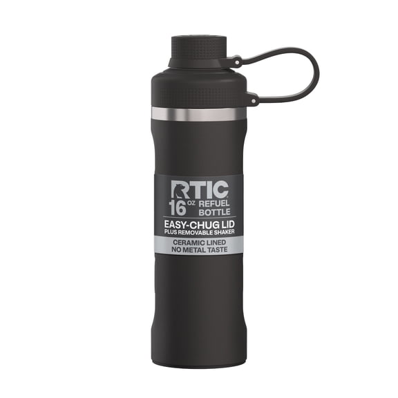 RTIC 16 oz Ceramic Lined Insulated Refuel Water Bottle, Leak Proof with Removable Shaker, Black