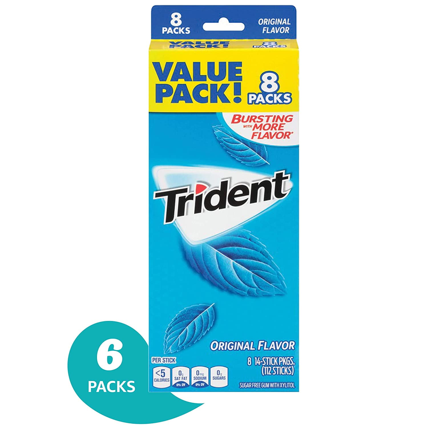 Trident Original Flavor Sugar Free Gum with Xylitol Value Pack, 48