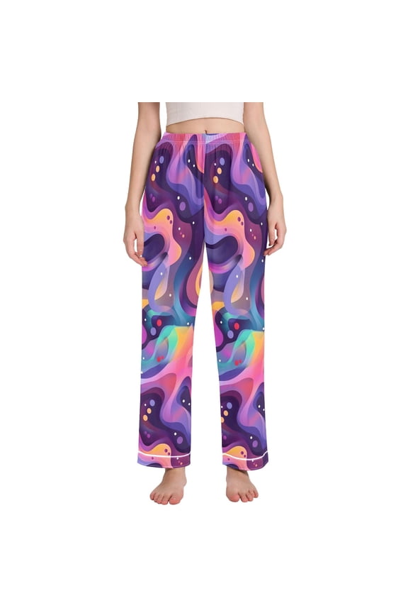 Women's Pajama Pants Wide Leg Lounge Pj Bottoms With Pockets Neon Liquid Wave