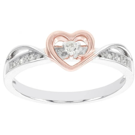 Diamond Accented Sterling Silver Rose Heart Ring