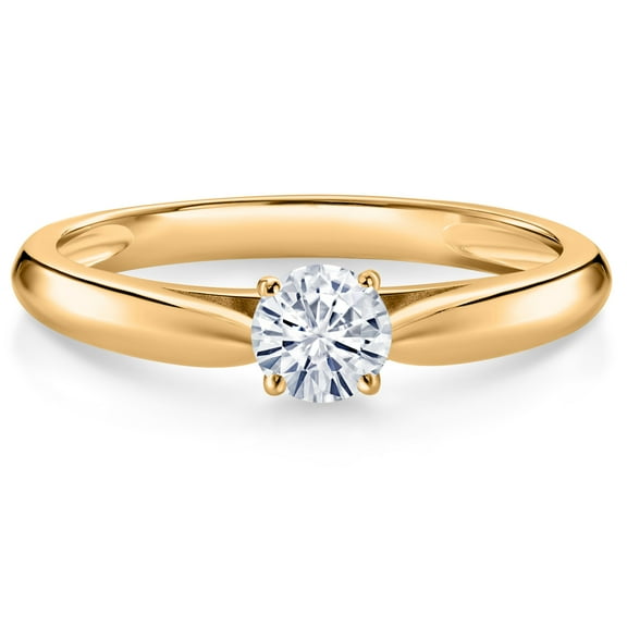 Gem Stone King 10K Yellow Gold White Moissanite Solitaire Engagement Ring for Women (0.23 Cttw, Gemstone, Round 4MM, Size 5)