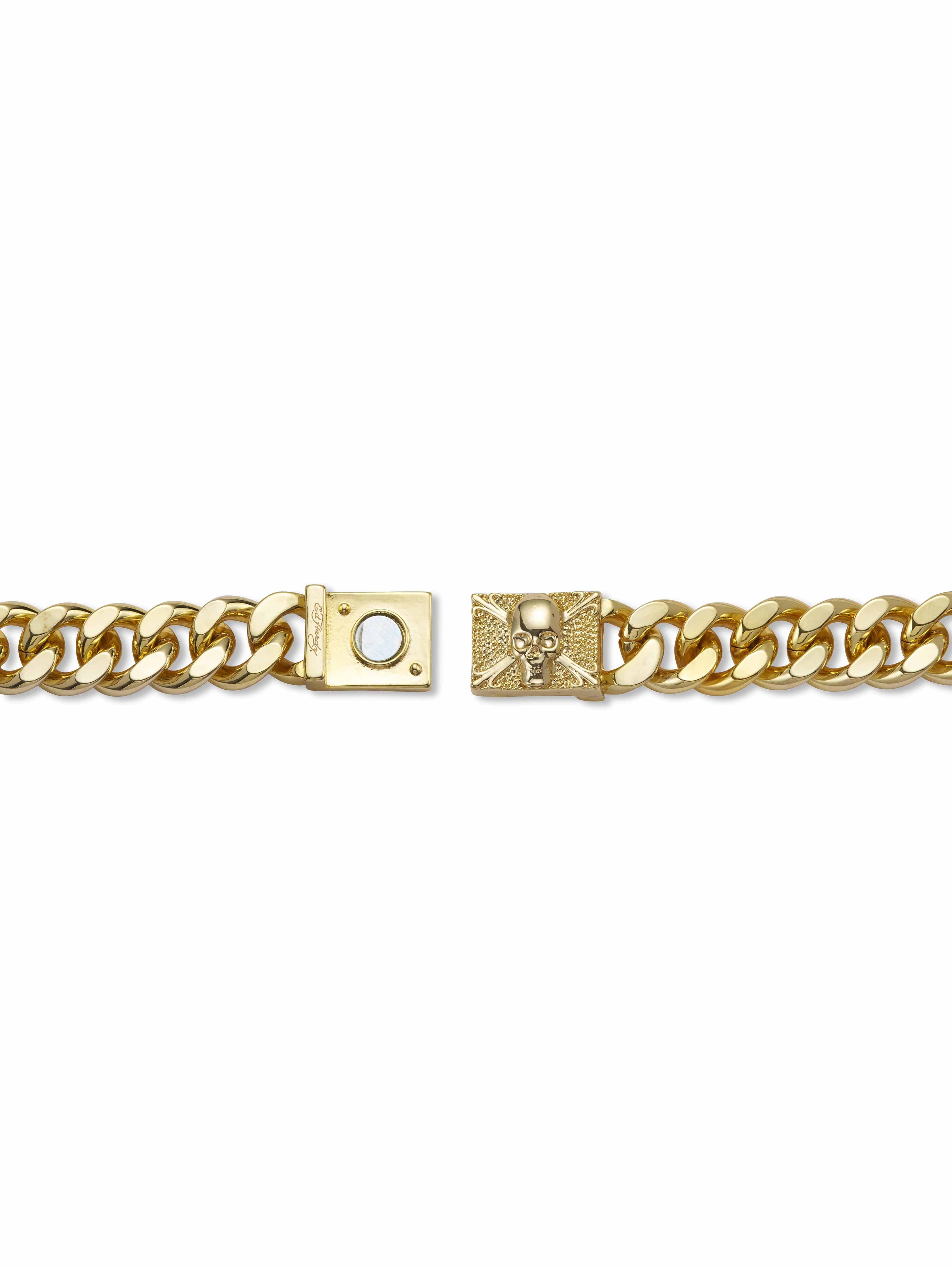 Ed Hardy Men's Gold Ion-Plated Stainless Steel Skull Link Bracelet 8.5 Inch