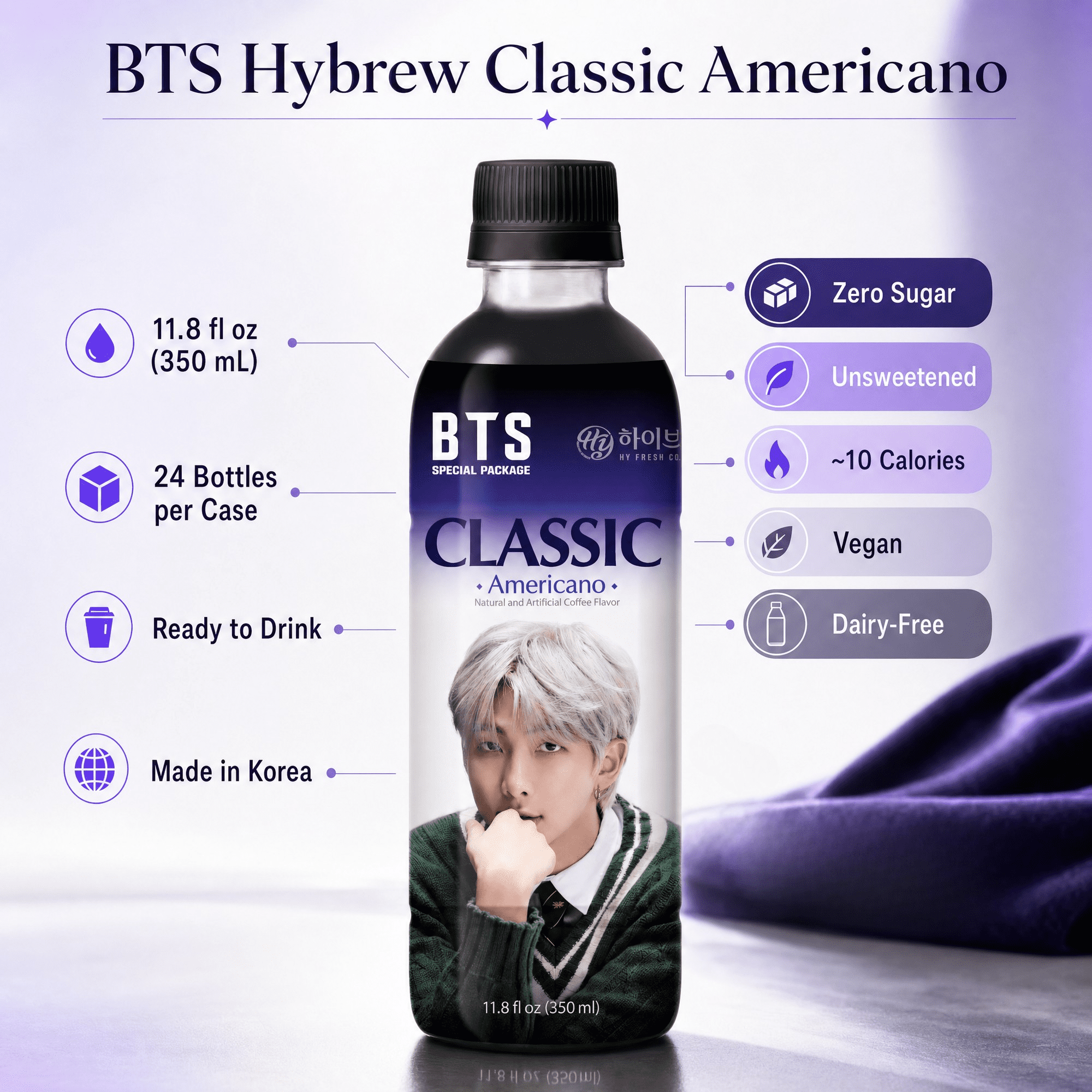 HY BTS Hot Brew Classic Americano Coffee Ready-to-Drink 24 Pack 11.8 fl oz