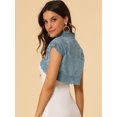 thumbnail image 4 of Top De Encaje Floral Transparente De Manga Corta Elegante Para Mujer Azul L, 4 of 6