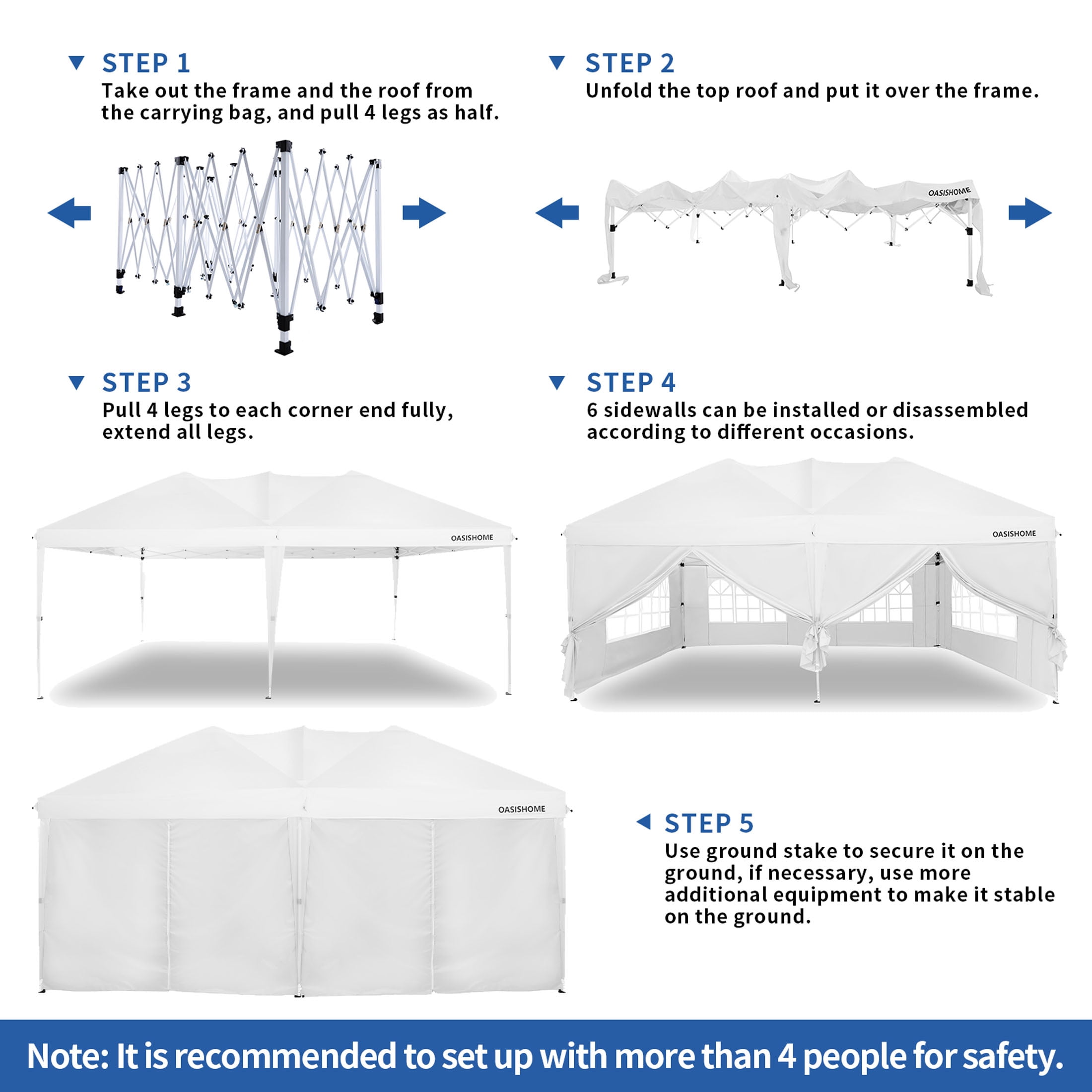 OASISHOME 10'x20' White Pop-Up Canopy Gazebo Tent, with 6 Removable Sidewalls, Windows, Carrying Bag - for Patio/Outdoor/Wedding Events