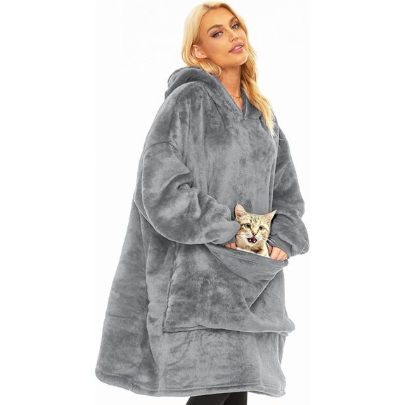 Wearable Blanket Hoodie for Adults Women Men,Oversized Soft Warm Sherpa Fleece Hoodie with Pets Giant Pocket