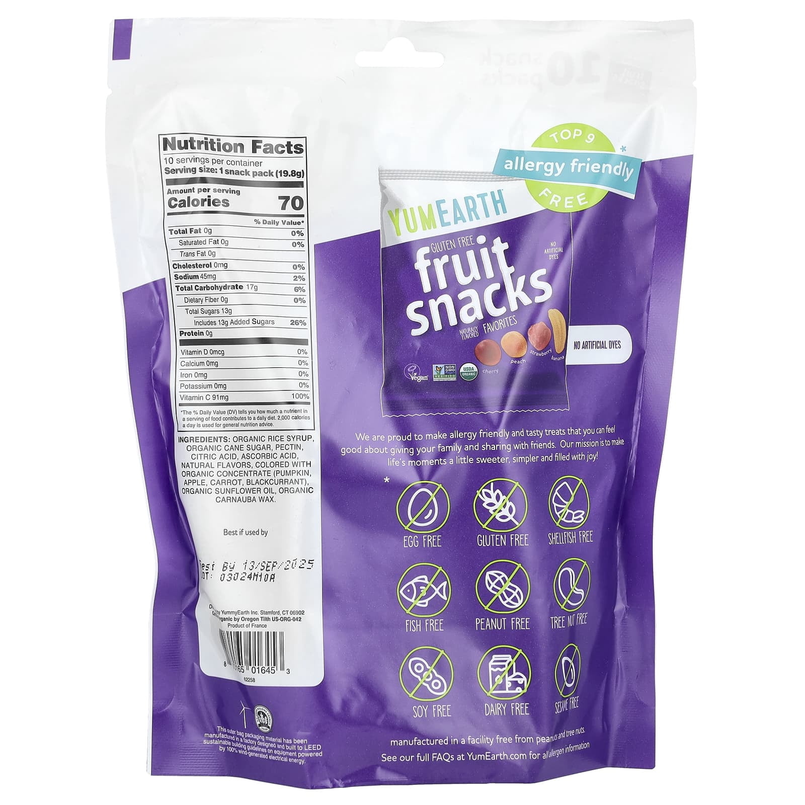 YumEarth, Organic Fruit Snacks, Original , 10 Packs, 0.7 oz Pack of 3