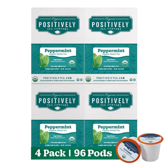 Positively Tea's Organic Peppermint Herbal Tea, 96 CT K-cup Compatible Tea Pods