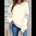 thumbnail image 4 of Suéter Informal de Larga con Cuello Redondo y Estampado de Calavera Fantasma para Mujer, para Otoño e Invierno, con Farolillos de Halloween Albaricoque L, 4 of 9