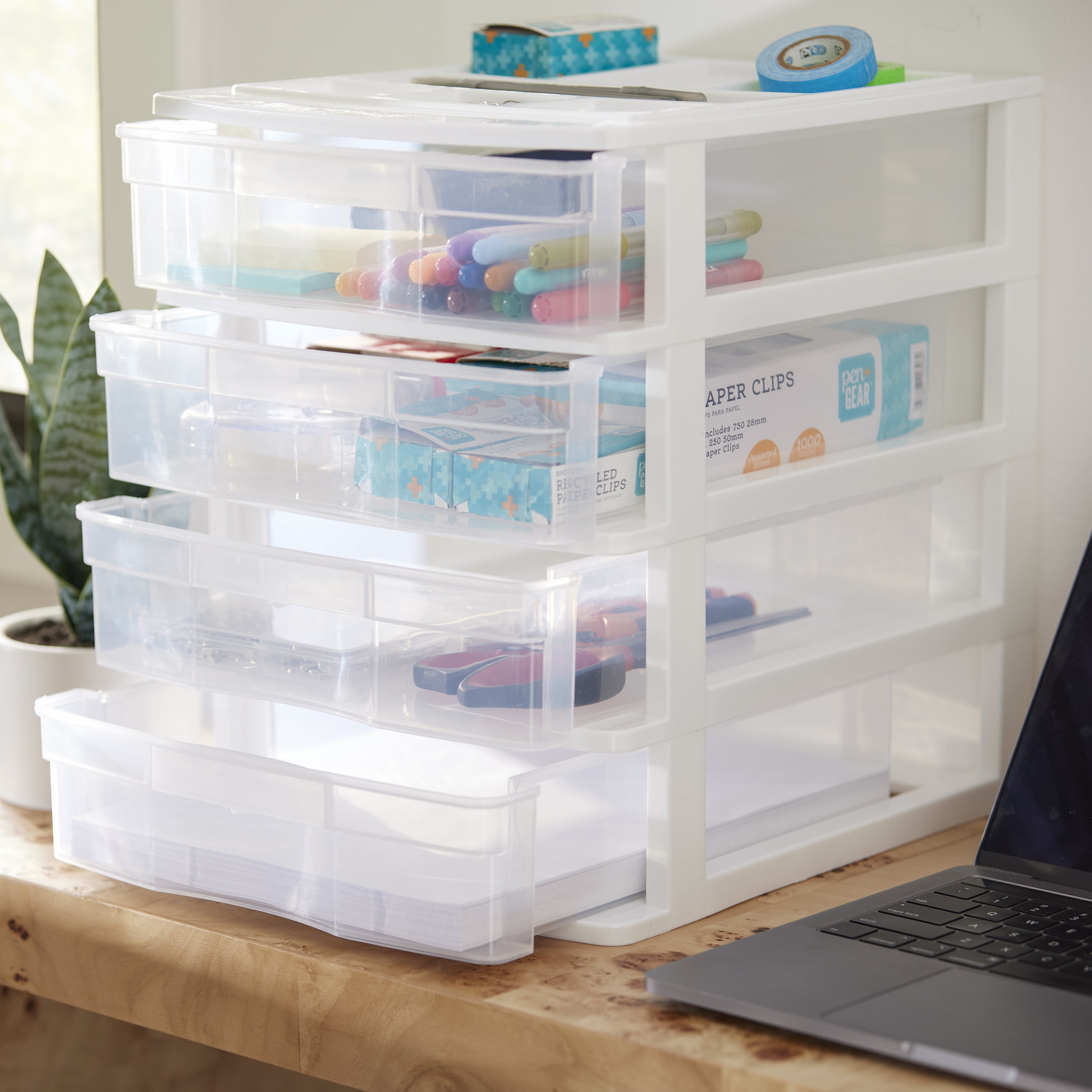 Gracious Living 4 Drawer Desktop Storage w/ Organizer Lid, White (3 Pack)