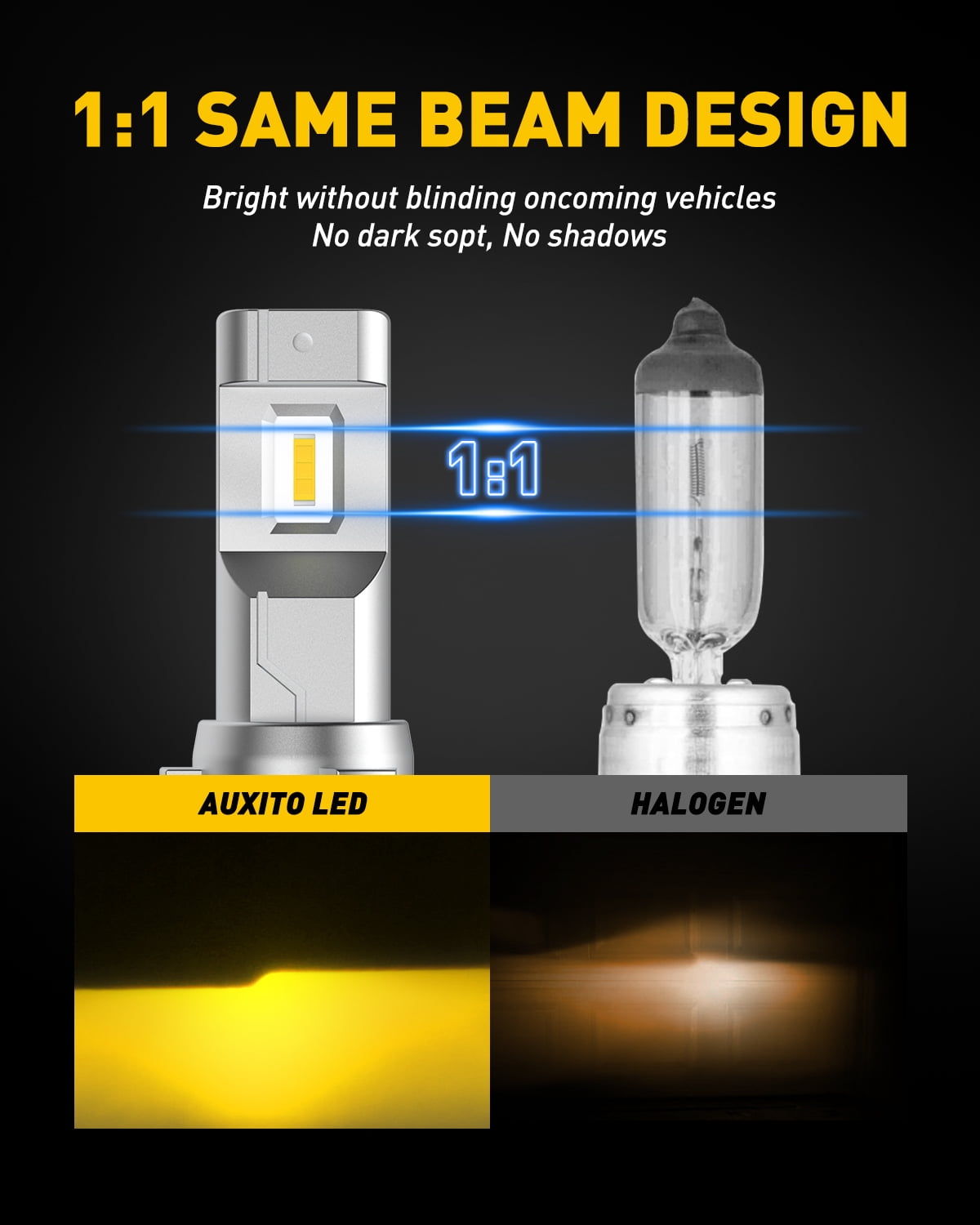 AUXITO H11 H8 LED Fog Light Bulb Fanless, 40W High Power, Golden Yellow, CSP LED Chips, H16 H11 H8 Fog Bulbs DRL Replacement, Pack of 2