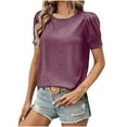 thumbnail image 1 of Plebaso Women's 2025 Tops Puff Short Sleeve Crewneck T Shirts Casual Solid Color Summer Spring Blouses, 1 of 6